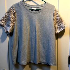A new‎ day, silver, and gold glitter sequin sleeves 100% cotton size large